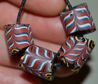 Antique Venetian Red White Blue Yellow Comb Feather Italian Beads  African Trade