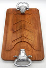 Arthur Court Aluminum Longhorn Cow Steer Wood Carving Board Tray Vintage 1983