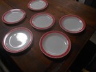 6 Vintage Fire King 350 Red Revel Laurel Leaf 9  Dinner Plates Excellent
