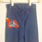 Vintage 70s Girls Corduroy Patchwork Bell Bottom Pants Turtle Applique Size 6 7