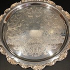 Vintage Towle Victorian Silver Plated Round Scroll Etched Floral Rim 19  Tray