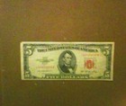 1953 A  5 Dollar Red Seal  legal Tender  Note