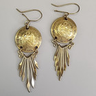 Vintage Coin Pierced Earrings Gold Tone Paddles 1976 Peru Dangles 2 5 