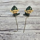 Vintage Japan Ceramic Green Christmas Sitting Pixie Elf Figurine Set Smiling
