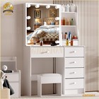 Vanity Desk Set With Led Sliding Mirror And Stool 6 Drawer Makeup Dressing Table