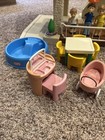 Vintage 1989 Little Tikes Large Blue Roof Doll House W Accessories dolls