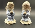 Pair Of Vintage Ceramic Kneeling Praying Angels Taper Candle Holders Christmas