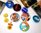 Collectible Junk Drawer Lot Pinbacks Cds Tokens Wacky Packs Postcards Smalls