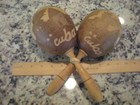 Vintage Hand Carved Cuba Themed Maracas 11    Long