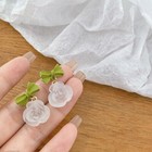 Fashion Women 925 Sterling Silver Earrings Elegant Green Bow Rose Flowers 1560