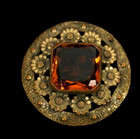 Vintage antique Victorian Art Nouveau Brass Brooch Floral Brooch Pin Amber Glass