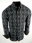 Mens Niko Shirt Black Gray Designer Italian Floral Prints Slim Fit Button Up
