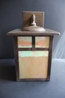 Brass Arts And Crafts Style Mission Outdoor Porch Wall Light Iridescent Glass