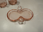 Vintage Glass Pink rose Depression Glass Oil And Vinegar Jars W stoppers stand