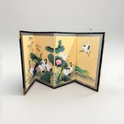 Vintage Large Japanese  4 Panel Folding Silk Screen Cranes Lily 67 5    L 34    Tall