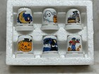 Porcelain Thimble Halloween Set Of 6 Ghost Moon Witch Scarecrow Pumpkin Vintage