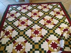 Beautiful Vintage Burgandy green Star Design Hand Sewn Quilt 82    X 78 