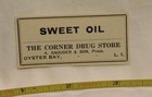 Snouder Medicine Bottle Pharmacy Drug Store Label Oyster Bay Li Sweet Oil Vtg Ny