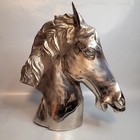 Horse Head Bust Statue Sculpture Silver Metal Figure Equestrian Library Decor