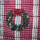 100  Cotton Kitchen Dish Tea Towel Christmas Wreath Embroidered Waffle Weave