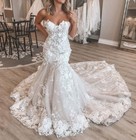 Elegant Mermaid Wedding Dresses Sweetheart Lace Applique Bridal Gown Court Train
