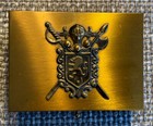 Vintage Trinket Box Jewelry Gold Tone Products Coat Of Arms Crest Footed Pink