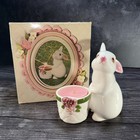 Vintage Rabbit Candle Holder Avon 1980 Bunny W Basket Flowers Easter Spring