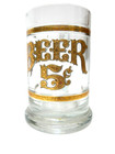 Vintage 5 Cent Glass Beer Mug Barware Pub Saloon Style Gold Imprint Holds 12 Oz 