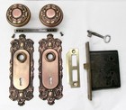 Antique Door Set Victorian   Eastlake Backplate Knob Mortise Lock Key Reclaimed