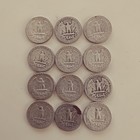 Washington Silver Quarters Lot Of 12 Circulated 1939-1964 0 9 Fineness