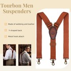 Tourbon Men s Y-back Suspenders Brown Genuine Leather Crosspatch Hook Braces Us