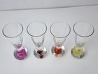 Set Of 4 Vintage Hand Blown Cordial Shot Bubble Glasses Pink Red Orange Yellow 