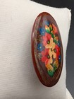 Vintage Artist Signed Hand Painted Resin Floral Brooch Foil Safety Pin Brooch