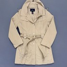 London Fog Womens Hooded Belted Rain Jacket British Khaki Xl