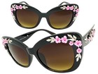 Oversized Vintage Retro Style Sun Glasses Large Black Frame Flower Floral Design