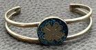 Vintage Mexico Alpaca Silver Tone Cuff Bracelet Faux Turquoise Inlay Flower 6 75