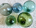 Rare Set Of 5 Japanese Antique Glass Fishing Floats     Mixed Colors     Hand-blown