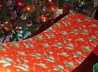 Vtg Christmas Wrapping Paper Gift Wrap Skating Snowmen On Red 2 Yards Ww2 1940