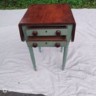 Antique 19thc Sheraton Drop Leaf Mahogany Work Table 2 Drawer Primitive Stand