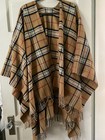Plaid Soft Blanket Scarf Wrap Shawl Tan Black Red White Fringe Oversized 33  L