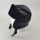 Vintage 80s Fleece Leather Trapper Size L Black Flyer Cap Aviator Hat Biker Usa