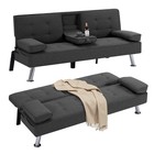 Modern Futon Sleeper Sofa Bed W  Cup Holders Convertible Couch Small Spaces New
