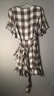 Urban Outfitters Brown white Plaid Wrap V-neck Tie Ruffle Short Sleeve  L-g