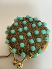 1960s Italian Beaded Micro Coin Purse Keychain Turquoise Glass Kiss Lock Italy