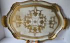 Large Vintage Florentine Italian Gold cream Handled Tray 23 x 15 