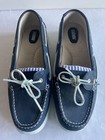 Khombu Womens Shoes 11m Blue White Leather Loafer Boat Top Sider Striped Casual