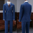 Denim 2pcs Men s Suits Double-breasted Peak Lapel Wedding Tuxedos Formal Blazer