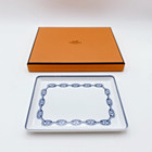 Hermes Chaine D ancre Blue Porcelain Tray Plate 16x12cm Used Japan With Box