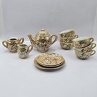 Vintage Hand Painted Peach Lusterware 12 Piece Childs Tea Set Teapot Cup Saucer