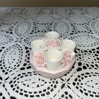 Vintage I w  Rice   Co  Japan Bisque Porcelain 4 Tube Lipstick Holder Pink Roses